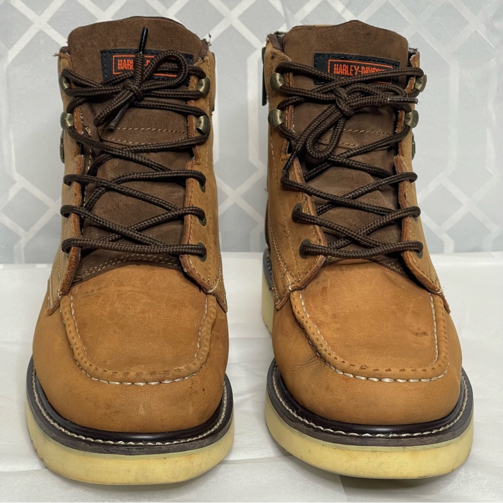 Harley-Davidson Men's Brown Leather Side-Zip Moc-Toe Wedge Work Boots Size 12